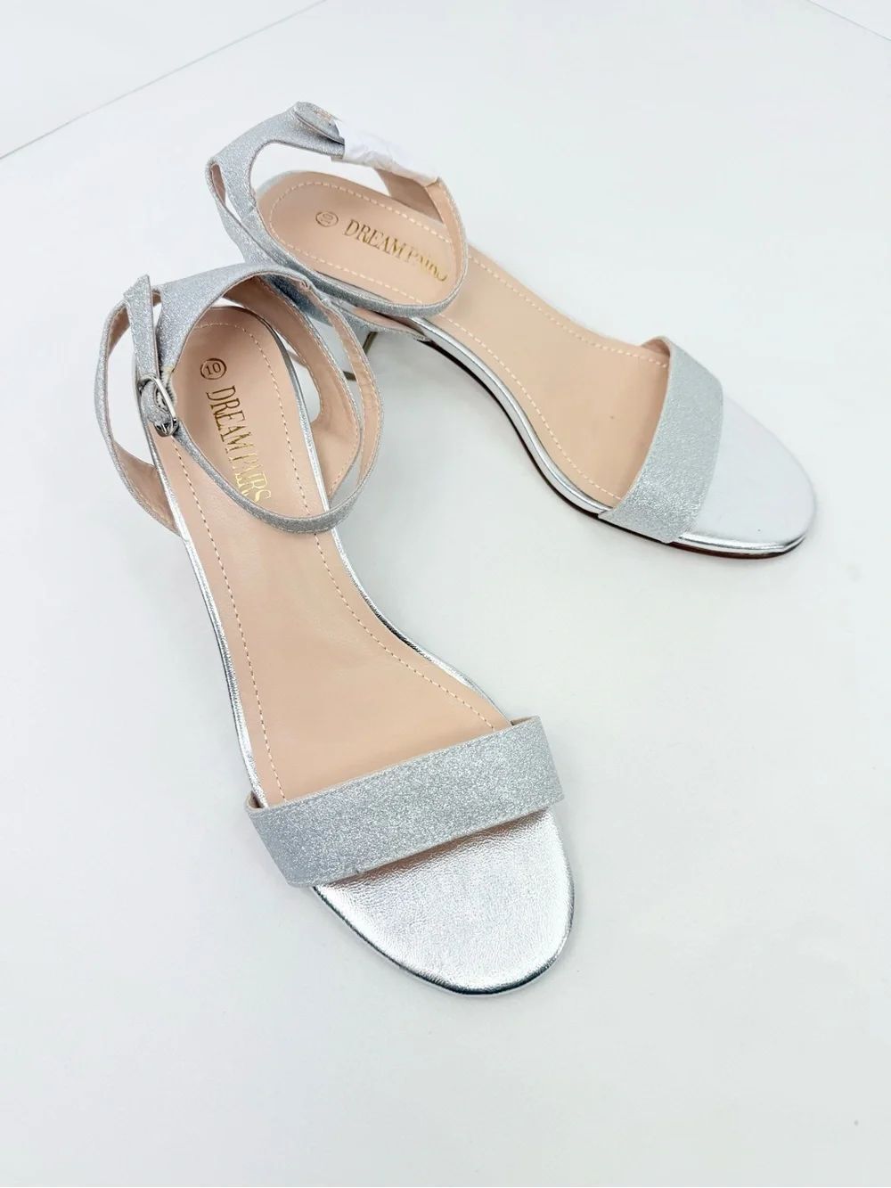 Dream Pairs CARNIVAL Metallic Silver Open Toe Block Heel Buckle Sandals NWOB